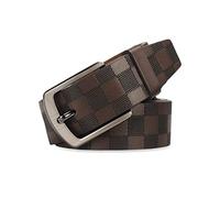 LumiSyne Ceinture En Cuir Pour Homme Gaufrage Damier Ceinture En Cuir Véritable Avec Boucle Ardillon Ajustable Large Ceinture Taille Style Décontracté/Affaires Ceinture Pour Jeans Pantalons Costumes