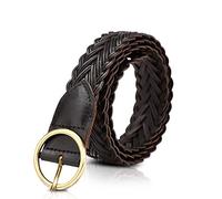 LumiSyne Ceinture Tressée Élastique Femmes Réglable Ceinture Tressée Cuir De Vachette Mode Vintage Boucle Ronde Taille Ceinture Large Pour Robe Jeans Pantalon(Noir)