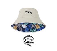 LumiSyne Chapeau De Pêcheur Réversible Unisexe Couleur Unie avec Lettres/Imprimé Style Hawaïen Bob Chapeau De Seau avec Jugulaire Détachable Pliable Coton Chapeau De Soleil pour Été Plage Voyage
