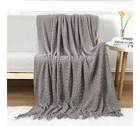 LumiSyne Couverture Tricotée Cellulaire avec Franges Couleur Unie Motif De Tissage Creux Délicat Doux Respirante Jeté De Canapé Couvre-Lit Plaid Décoratif pour Canapé Sofa Fauteuil Voiture Voyage