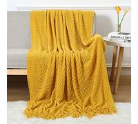 LumiSyne Couverture Tricotée Cellulaire avec Franges Couleur Unie Motif De Tissage Creux Délicat Doux Respirante Jeté De Canapé Couvre-Lit Plaid Décoratif pour Canapé Sofa Fauteuil Voiture Voyage