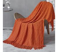 LumiSyne Couverture Tricotée Franges Jetés De Lit Couleur Solide Plaids Nordique Chaud Jeté Tapis à La Mode Doux Couverture Jeté De Canapé Couvre-Lit Décorative 130x170cm