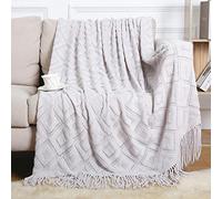 LumiSyne Couverture Tricotée Gland Couleur Solide Jacquard Motif Losange Nordique Chaud Jeté Tapis à La Mode Doux Couverture Jeté De Canapé Couvre-Lit Décorative Jetés De Lit 130×230cm