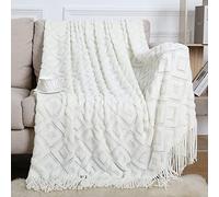 LumiSyne Couverture Tricotée Gland Couleur Solide Jacquard Motif Losange Nordique Chaud Jeté Tapis à La Mode Doux Couverture Jeté De Canapé Couvre-Lit Décorative Jetés De Lit 130×230cm