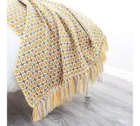 LumiSyne Couverture Tricotée Gland Jetés De Lit Couleur Pied-De-Poule Bohème Plaid Chaud Jeté Tapis à La Mode Doux Couverture Jeté De Canapé Couvre-Lit Décorative 130x170cm