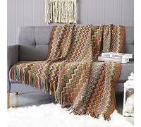 LumiSyne Couverture Tricotée Gland Jetés De Lit Couleur Pied-De-Poule Bohème Plaid Chaud Jeté Tapis à La Mode Doux Couverture Jeté De Canapé Couvre-Lit Décorative 130x230cm