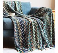 LumiSyne Couverture Tricotée Gland Jetés De Lit Couleur Pied-De-Poule Bohème Plaid Chaud Jeté Tapis à La Mode Doux Couverture Jeté De Canapé Couvre-Lit Décorative 130x230cm
