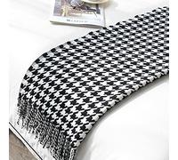 LumiSyne Couverture Tricotée Gland Jetés De Lit Couleur Pied-De-Poule Bohème Plaid Chaud Jeté Tapis à La Mode Doux Couverture Jeté De Canapé Couvre-Lit Décorative 130x170cm