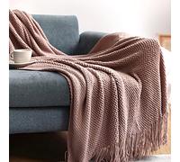 LumiSyne Couverture Tricotée Gland Jetés De Lit Couleur Solide Grille D'ananas Nordique Chaud Jeté Tapis à La Mode Doux Couverture Jeté De Canapé Couvre-Lit Décorative 130×230cm