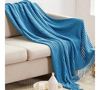 LumiSyne Couverture Tricotée Gland Jetés De Lit Couleur Solide Motif à Bulles Nordique Chaud Jeté Tapis à La Mode Doux Couverture Jeté De Canapé Couvre-Lit Décorative 130x230cm