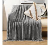 LumiSyne Couverture Tricotée Gland Jetés De Lit Couleur Solide Motif à Bulles Nordique Chaud Jeté Tapis à La Mode Doux Couverture Jeté De Canapé Couvre-Lit Décorative 130x230cm