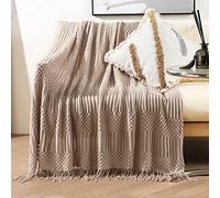 LumiSyne Couverture Tricotée Gland Jetés De Lit Couleur Solide Motif à Bulles Nordique Chaud Jeté Tapis à La Mode Doux Couverture Jeté De Canapé Couvre-Lit Décorative 130x170cm