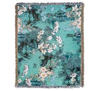 LumiSyne Couvertures Coton Tissé Jetés De Lit Avec Gland Motif Floral Jacquard Style Rétro Frais Réversible Couverture Décorative Jeté De Canapé Couverture De Camping Tapisserie Nappes Tapis 160x130cm