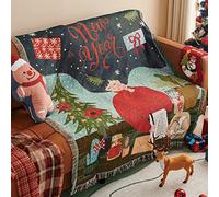 LumiSyne Couvertures De Noël Coton Tissé Jetés De Lit avec Gland Jacquard à Thème De Noël Tapisserie Chaud Jeté Décorative Jeté De Canapé Couvre-Lit Couverture De Camping Nappes Tapis 180x130cm