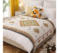 LumiSyne Couvertures Disponible en Double Face Coton Tissé Jetés De Lit avec Gland Style Ethnique Boho Motif Géométrique Décorative Jeté De Canapé Couvre-Lit Camping Nappes Tapisserie Tapis 180x130cm