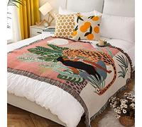 LumiSyne Double Face Couvertures Coton Tissé Jetés De Lit avec Gland Jungle Style Bohême Tapisserie Châle Décorative Jeté De Canapé Couvre-Lit Couverture De Camping Nappes Tapis 160x130cm