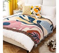 LumiSyne Double Face Couvertures Coton Tissé Jetés De Lit avec Gland Jungle Style Bohême Tapisserie Châle Décorative Jeté De Canapé Couvre-Lit Couverture De Camping Nappes Tapis 160x130cm