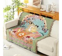 LumiSyne Double Face Couvertures Coton Tissé Jetés De Lit avec Gland Jungle Style Bohême Tapisserie Châle Décorative Jeté De Canapé Couvre-Lit Couverture De Camping Nappes Tapis 160x130cm