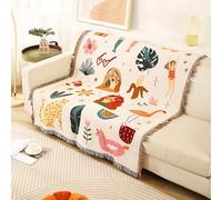 LumiSyne Double Face Couvertures Coton Tissé Jetés De Lit avec Gland Jungle Style Bohême Tapisserie Châle Décorative Jeté De Canapé Couvre-Lit Couverture De Camping Nappes Tapis 160x130cm