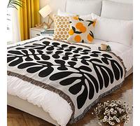 LumiSyne Double Face Couvertures Coton Tissé Jetés De Lit avec Gland Jungle Style Bohême Tapisserie Châle Décorative Jeté De Canapé Couvre-Lit Couverture De Camping Nappes Tapis 160x130cm