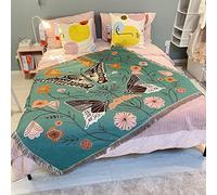 LumiSyne Double Face Couvertures Coton Tissé Jetés De Lit avec Gland Jungle Style Bohême Tapisserie Châle Décorative Jeté De Canapé Couvre-Lit Couverture De Camping Nappes Tapis 160x130cm