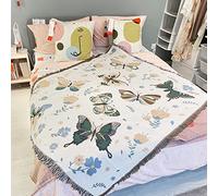 LumiSyne Double Face Couvertures Coton Tissé Jetés De Lit avec Gland Jungle Style Bohême Tapisserie Châle Décorative Jeté De Canapé Couvre-Lit Couverture De Camping Nappes Tapis 160x130cm