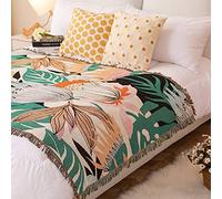 LumiSyne Double Face Couvertures Coton Tissé Jetés De Lit avec Gland Jungle Style Bohême Tapisserie Châle Décorative Jeté De Canapé Couvre-Lit Couverture De Camping Nappes Tapis 160x130cm