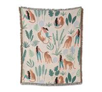 LumiSyne Double Face Couvertures Coton Tissé Jetés De Lit avec Gland Jungle Style Bohême Tapisserie Châle Décorative Jeté De Canapé Couvre-Lit Couverture De Camping Nappes Tapis 160x130cm