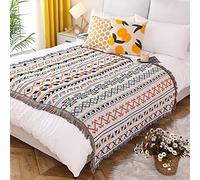 LumiSyne Double Face Couvertures Coton Tissé Jetés De Lit avec Gland Jungle Style Bohême Tapisserie Châle Décorative Jeté De Canapé Couvre-Lit Couverture De Camping Nappes Tapis 160x130cm