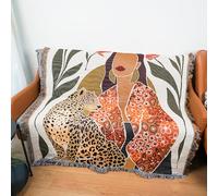 LumiSyne Double Face Couvertures Coton Tissé Jetés De Lit avec Gland Jungle Style Bohême Tapisserie Châle Décorative Jeté De Canapé Couvre-Lit Couverture De Camping Nappes Tapis 160x130cm