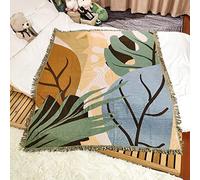 LumiSyne Double Face Couvertures Coton Tissé Jetés De Lit avec Gland Jungle Style Bohême Tapisserie Châle Décorative Jeté De Canapé Couvre-Lit Couverture De Camping Nappes Tapis 160x130cm