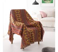 LumiSyne Double Face Couvertures Coton Tissé Jetés De Lit avec Gland Motif Géométrique Bohême Style Ethnique Vintage Décorative Jeté De Canapé Couvre-Lit Couverture De Camping Tapisserie Nappes Tapis