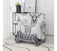 LumiSyne Double Face Couvertures Coton Tissé Jetés De Lit avec Gland Motif Géométrique Bohême Style Ethnique Vintage Décorative Jeté De Canapé Couvre-Lit Couverture De Camping Tapisserie Nappes Tapis