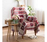 LumiSyne Double Face Couvertures Coton Tissé Jetés De Lit avec Gland Motif Géométrique Bohême Style Ethnique Vintage Décorative Jeté De Canapé Couvre-Lit Couverture De Camping Tapisserie Nappes Tapis