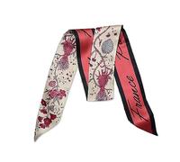 LumiSyne Écharpe en Soie Étroite et Longue pour Femmes et Filles - Imprimé Fleur avec Motif Lettre - Style Artistique et Romantique - Foulard en Satin - Cravate et Bandeau - Poignet et Ruban