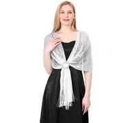 LumiSyne Femme Châles Et Écharpes Métalliques Scintillants Avec Boucle Étincelants Couleur Unie Glands Foulard Longue Léger Elégante Etole Pour Robe De Soirée Cérémonies Parties Fêtes Mariage Mariée