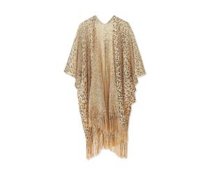LumiSyne Femme Châles Et Étoles Cache-Maillots De Plage Motif Léopard Cardigan Kimono Plage avec Glands Transparent Léger Robe De Plag Maillot De Bain Bikini Cover Up Châle pour Robe De Fêtes