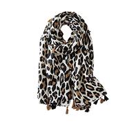 LumiSyne Femme Foulard Chic Léopard Imprimé Animal Mode Classique Echarpe En Coton Lin Avec Gland Long Chaude Etole Châle De Plage Toutes Les Saisons