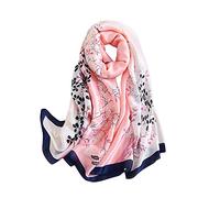 LumiSyne Femme Foulard En Soie Fleurs Feuilles Plante Imprimé Mode Élégant Style Long Echarpes Doux Chaude Etole Châle De Plage Protection Solaire Echarpes Echarpe Femme Toute La Saison