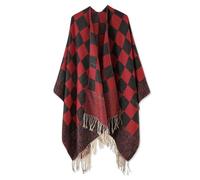 LumiSyne Femme Poncho Châle Grand Taille Bloc De Couleurs Motif De Damier à Carreaux Cape Tricoté Ouverture Poncho Cardigan Chaud Echarpe Pashmina Couverture pour Printemps Automne Hiver