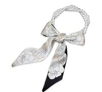 LumiSyne Foulard En Soie Collier Femme Filles Écharpe Maigre Longue Avec Collier De Perles Imprimé Fleurs Motif Lettre Rayures Style Élégant Simple Décoratif Cravate Foulard Cheveux Bandeau Au Poignet