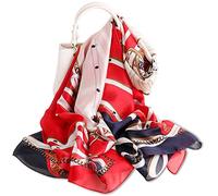 LumiSyne Foulard En Soie Femme Écharpe Imprimée Vintage Style Élégant De Mode Grand Châle Carré Châle De Protection Solaire Foulards De Tête Etoles Toute La Saison