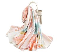 LumiSyne Foulard En Soie Femme Imprimé Lotus Motif Géométrique Épissage De Couleur Style Rétro Luxe Longue Écharpe Doux Chaude Étole Châle De Protection Solaire Toutes Les Saisons