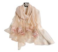 LumiSyne Foulard Soie De Mûrier Écharpe En Mousseline De Soie Femme Fleur En Broderie Perlée Tulle Transparent Léger Doux Écharpe Longue Châle De Protection Solaire Étole De Mariage Printemps Automne
