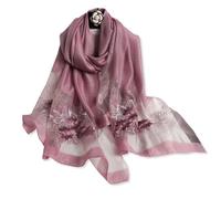LumiSyne Foulard Soie De Mûrier Écharpe En Mousseline De Soie Femme Fleur En Broderie Perlée Tulle Transparent Léger Doux Écharpe Longue Châle De Protection Solaire Étole De Mariage Printemps Automne