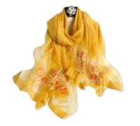 LumiSyne Foulard Soie De Mûrier Écharpe En Mousseline De Soie Femme Fleur En Broderie Perlée Tulle Transparent Léger Doux Écharpe Longue Châle De Protection Solaire Étole De Mariage Printemps Automne