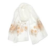 LumiSyne Foulard Soie De Mûrier Écharpe En Mousseline De Soie Femme Fleur En Broderie Perlée Tulle Transparent Léger Doux Écharpe Longue Châle De Protection Solaire Étole De Mariage Printemps Automne