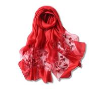 LumiSyne Foulard Soie De Mûrier Femme Écharpe En Mousseline Tulle Transparent Avec Broderie Feuille Léger Doux Écharpe Longue Hijab Châle De Protection Solaire Étole De Mariage Printemps Été Automne