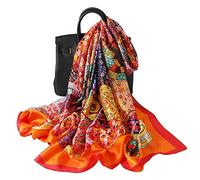 LumiSyne Foulards En Soie Femme Écharpe Imprimé Motif De Peintures Vintage Tournesol Floral Style Ethnique Écharpe Longue Grand Châle De Mariage Etoles De Plage Toute La Saison