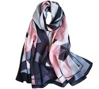 LumiSyne Foulards En Soie Rétro Imprimé Motif Géométrique Rayures Écharpe Doux Chaud d'Automne Hiver Etoles Châle De Plage Toute La Saison Pour Mariage Ou Quotidien